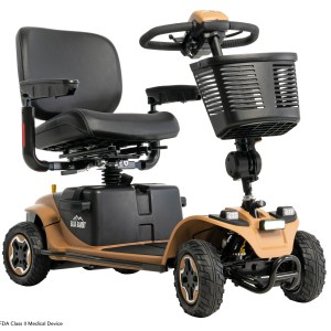Pride Baja Bandit 4-wheel mobility scooter in Tan, front right view