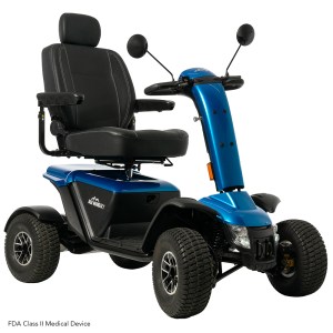 Pride Baja Wrangler 2 mobility scooter in True Blue, side view