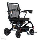 Pride Jazzy Carbon 27 folding power wheelchair in Night Sky, front right angle view showing carbon fiber frame and mesh seat back